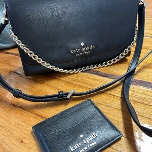 kate spade Black Leather Crossbody with silver Chain